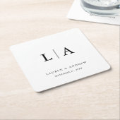 Zwart-wit monogram Elegant Simple Wedding Kartonnen Onderzetters (Schuin)
