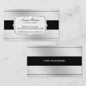Zwart Wit Monogram Elegant Staal Visitekaartje (Voorkant / Achterkant)
