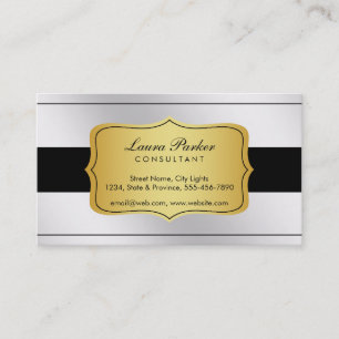 Zwart Wit Monogram Elegant Steel Gold  Visitekaartje