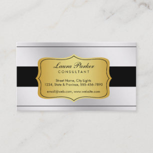 Zwart Wit Monogram Elegant Steel Gold  Visitekaartje