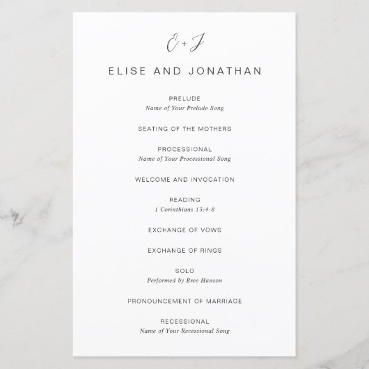 Zwart-wit Monogram Elegant Trouwprogramma (Voorkant)