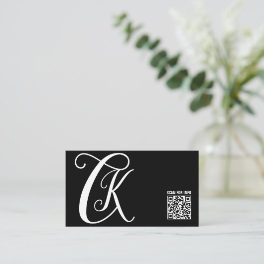 Zwart Wit | Monogram Elegant Visitekaartje (Staand voorkant)