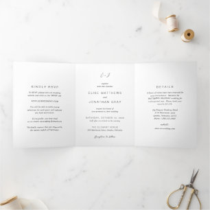 Zwart-wit monogram Elegante bruiloft Drieluik Uitnodiging