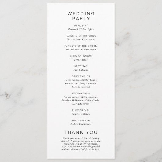 Zwart-wit monogram Elegante bruiloft Programmakaart (Achterkant)