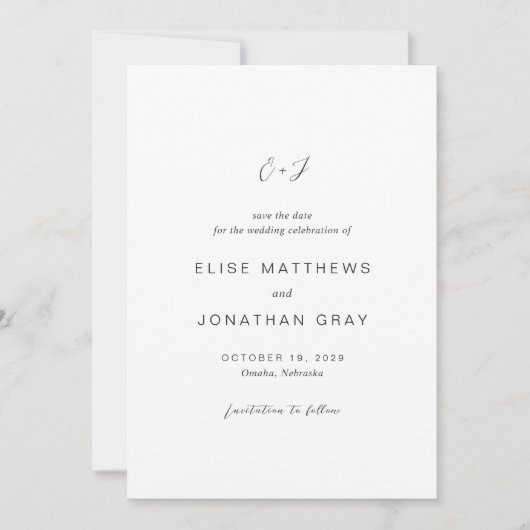 Zwart-wit monogram Elegante bruiloft Save The Date (Voorkant)