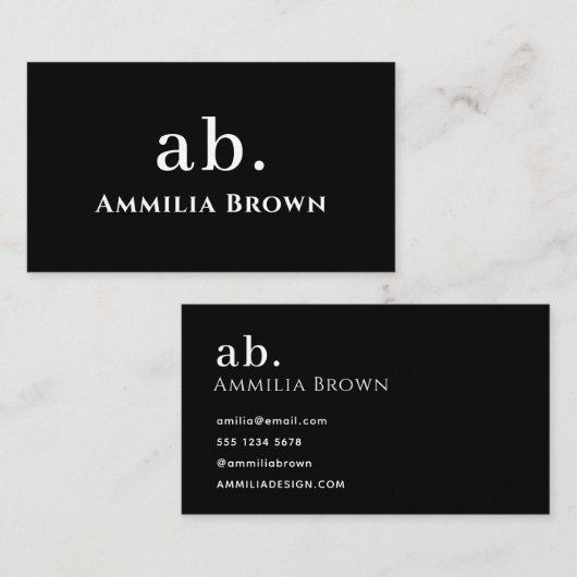 Zwart-wit monogram | Elegante Minimal Custom Visitekaartje (Voorkant / Achterkant)