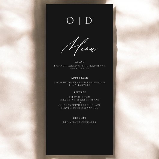 Zwart Wit Monogram Elegante Trouwreceptie Menu
