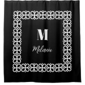 Zwart-wit monogram en naam legant douchegordijn (Voorkant)