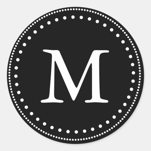 Zwart-wit monogram envelop ronde sticker (Voorkant)