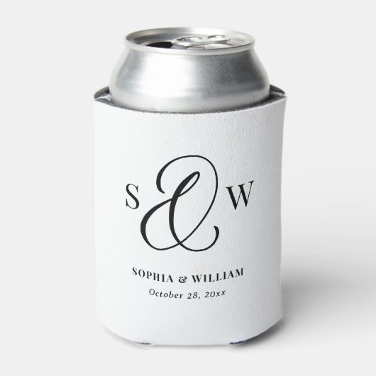 Zwart-Wit Monogram Et-teken | Luxe Trouw Blikjeskoeler (Blikje Voorkant)