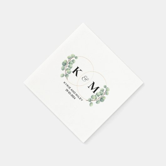 zwart-wit monogram eucalyptus bruiloft servet (Hoek)