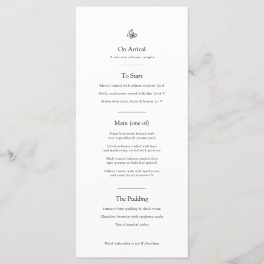 Zwart wit monogram fleur de lis bruiloft menu (Achterkant)