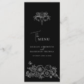Zwart wit monogram fleur de lis bruiloft menu (Voorkant)