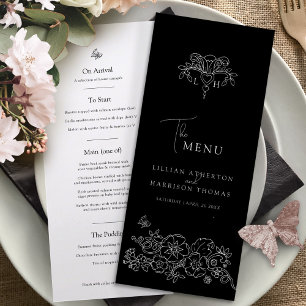Zwart wit monogram fleur de lis bruiloft menu