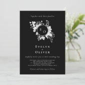 Zwart Wit Monogram Floral Crest Elegant Bruiloft Kaart (Staand voorkant)