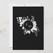 Zwart Wit Monogram Floral Crest Elegant Bruiloft Kaart (Achterkant)