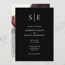 Zwart-Wit Monogram Foto Bruiloft Kaart