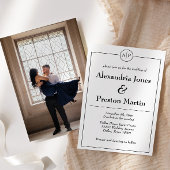 Zwart & Wit Monogram Foto Bruiloft Uitnodiging