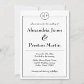 Zwart & Wit Monogram Foto Bruiloft Uitnodiging (Voorkant)