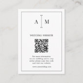 Zwart Wit Monogram Foto QR Code Huwelijk RSVP Informatiekaartje (Voorkant)