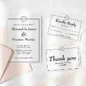 Zwart & Wit Monogram Foto Trouw Uitnodiging