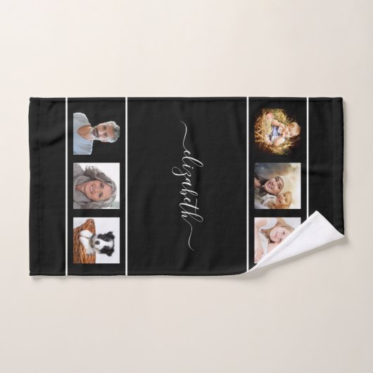 Zwart wit monogram fotocollage bad handdoek (Handdoek)