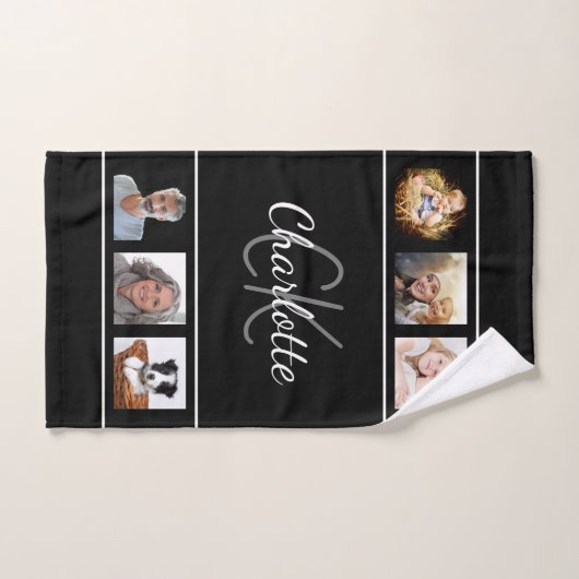 Zwart wit monogram fotocollage handdoek (Handdoek)