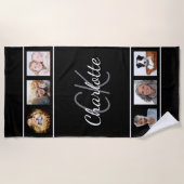 Zwart wit monogram fotocollage strandlaken (Voorkant)