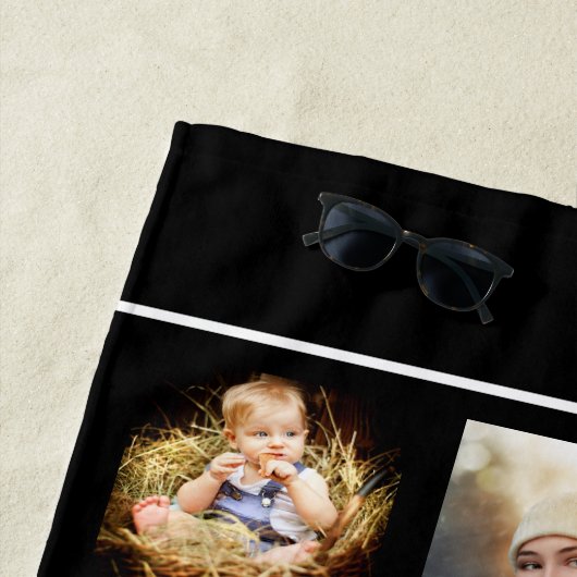 Zwart wit monogram fotocollage strandlaken (In situ)