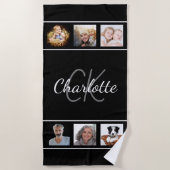 Zwart wit monogram fotocollage strandlaken (Voorkant)