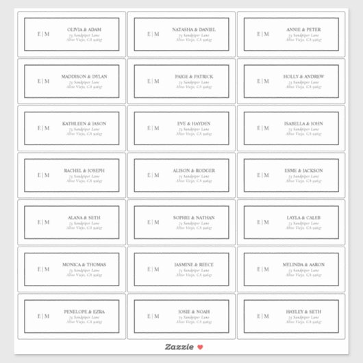 Zwart-wit monogram gastadres sticker (Vel)