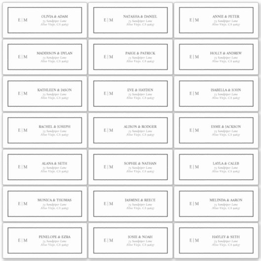 Zwart-wit monogram gastadres sticker (Voorkant)