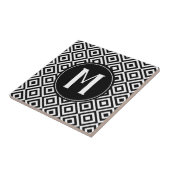 Zwart-wit monogram geometrisch diamantpatroon tegeltje (Zijkant)