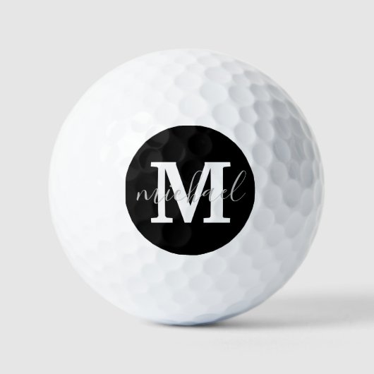 zwart-wit monogram gepersonaliseerd golfballen (Voorkant)