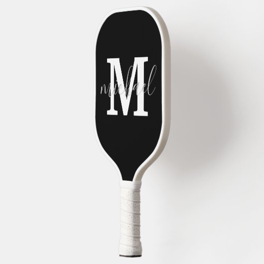 Zwart-wit monogram gepersonaliseerd modern pickleball paddle (Links)