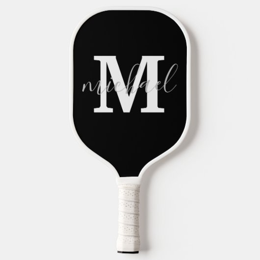 Zwart-wit monogram gepersonaliseerd modern pickleball paddle (Achterkant)