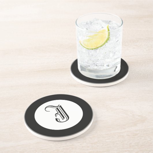 Zwart-wit monogram Gepersonaliseerd Onderzetter (Zijkant)