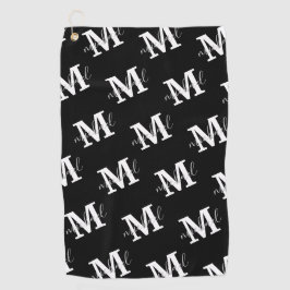 Zwart-wit monogram gepersonaliseerd patroon golfhanddoek