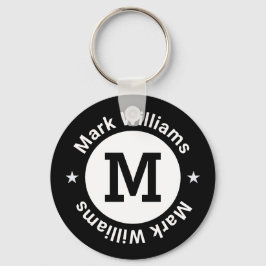 zwart-wit monogram gepersonaliseerd sleutelhanger