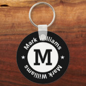 zwart-wit monogram gepersonaliseerd sleutelhanger (Voorkant)