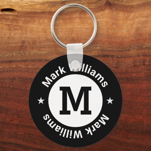 zwart-wit monogram gepersonaliseerd sleutelhanger (Voorkant)
