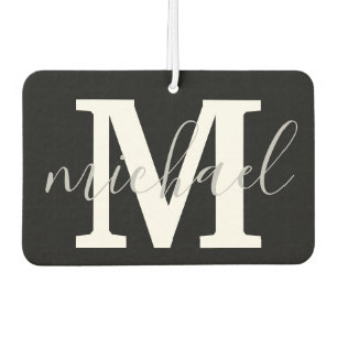 Zwart-wit monogram gepersonaliseerde chique luchtverfrisser