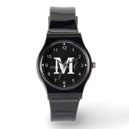 Zwart-wit monogram gepersonaliseerde mannen horloge
