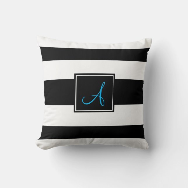 Zwart & Wit Monogram Gestreepte Kussen (Voorkant)