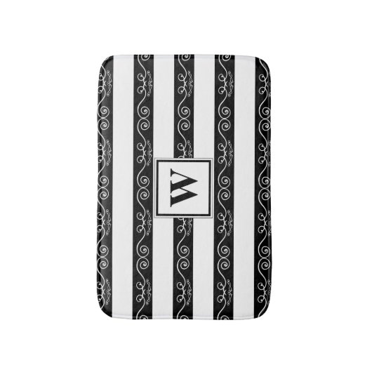 Zwart wit monogram gestript design badmat (Voorkant Verticaal)