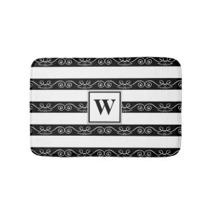 Zwart wit monogram gestript design badmat