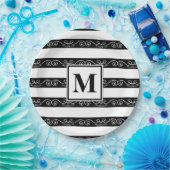 Zwart wit monogram gestript design papieren bordje (Feest)