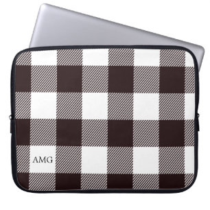 Zwart-wit monogram Gingham Pset Patroon Laptop Sleeve