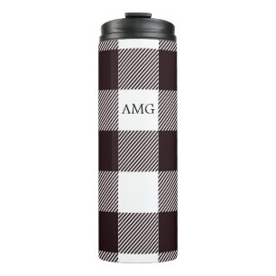 Zwart-wit monogram Gingham Pset Patroon Thermosbeker