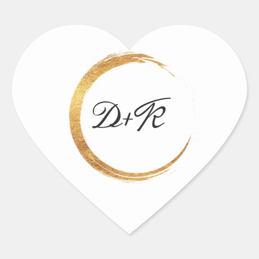 Zwart Wit Monogram Gouden Naam Initialen Minimalis Hart Sticker (Voorkant)